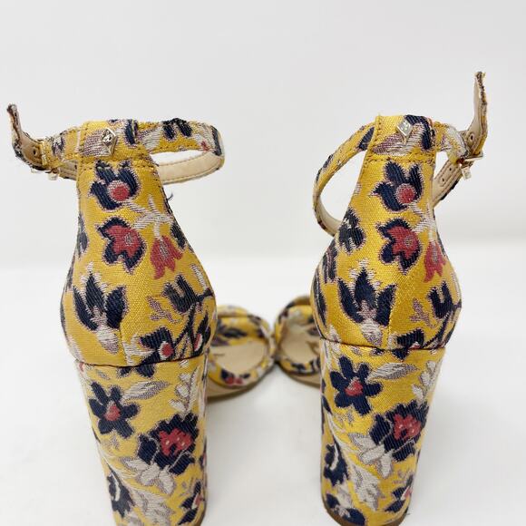 Sam Edelman 6 Floral Gatsby Yellow Yaro Ankle Strap Heels Block Heel Open Toe - Picture 11 of 12